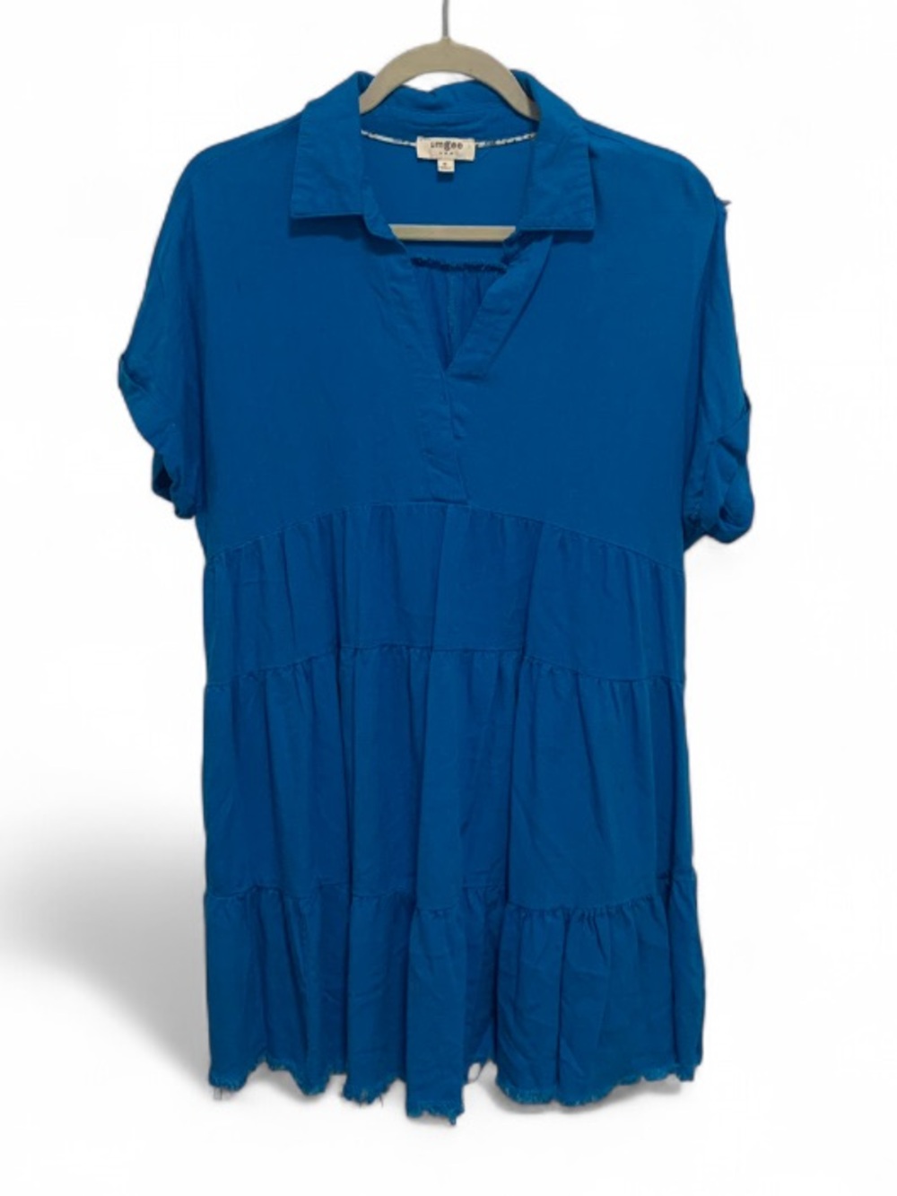 Umgee Vibrant Blue Collared Tiered Short-Sleeve Mini Dress